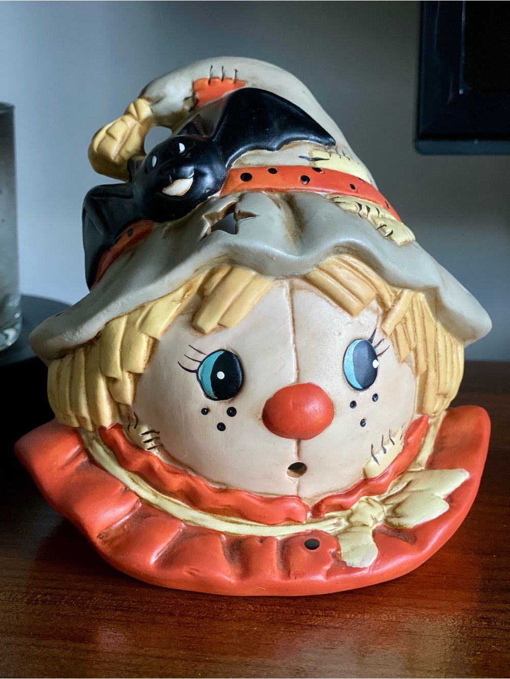 Vintage Tealight Ceramic Scarecrow Figurine